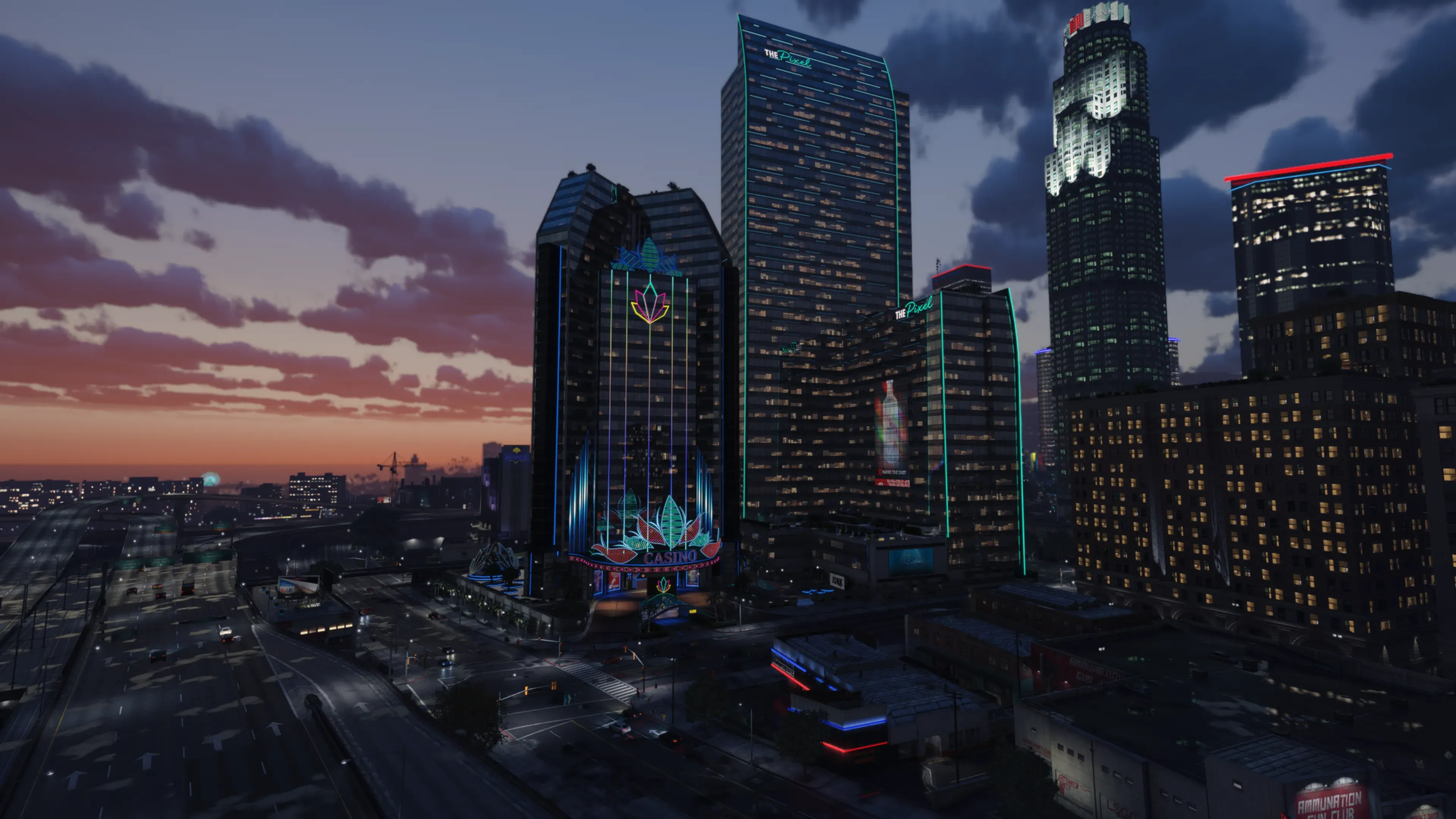 The Pixel Area with the Pixel Tower and casino